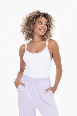 Ribbed Lace Trim Tank Top